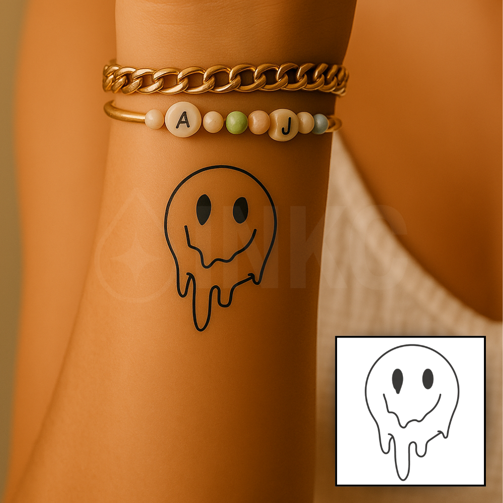 Smeltende Smiley tijdelijke tattoo van INKC - productafbeelding 2