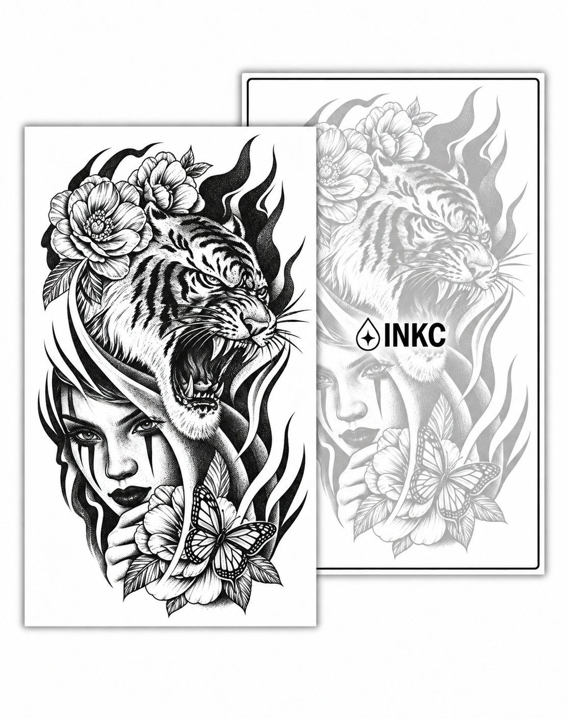 Tijger en Vrouw met Vlinder tijdelijke tattoo van INKC