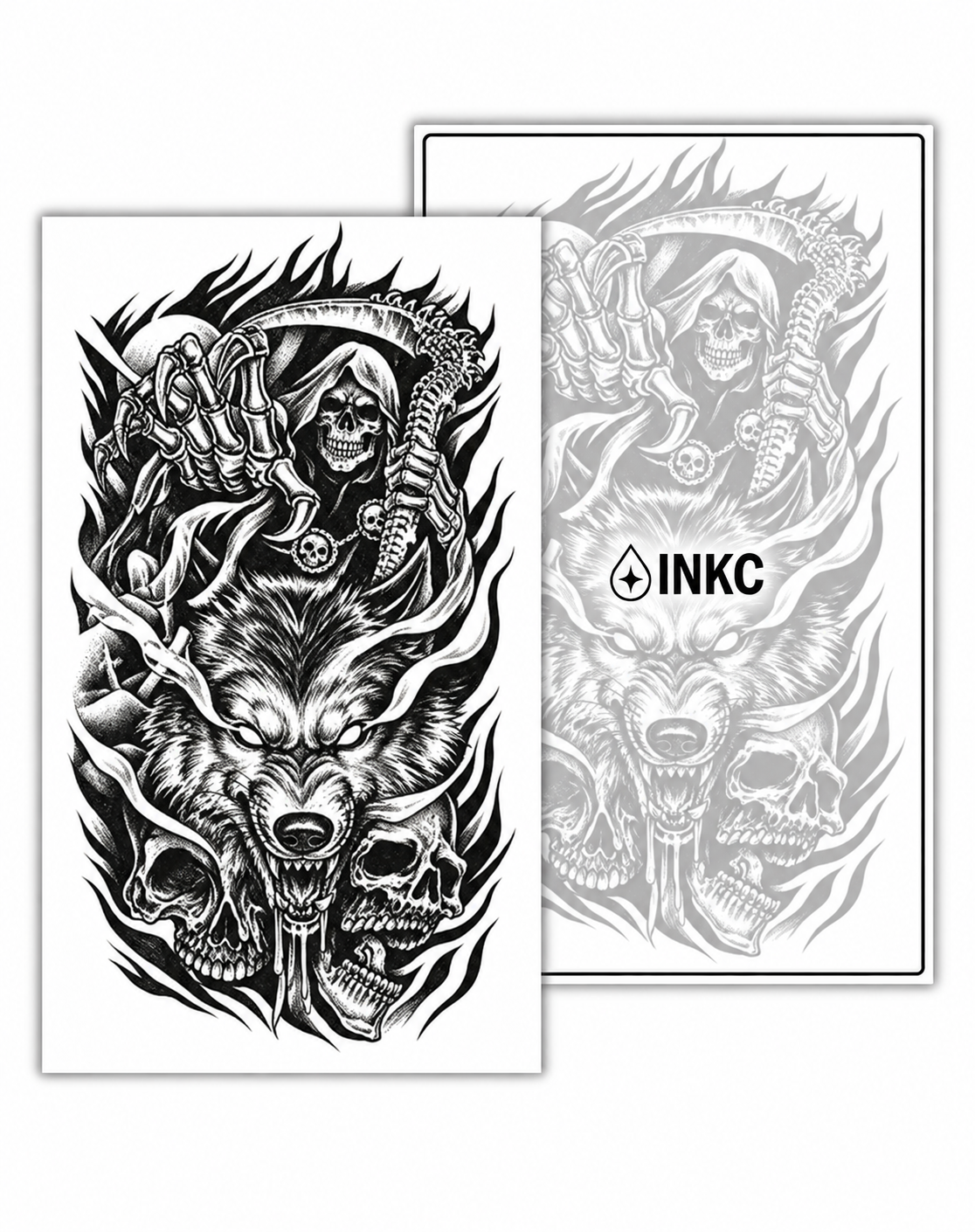 Magere Hein en Wolf tijdelijke tattoo van INKC