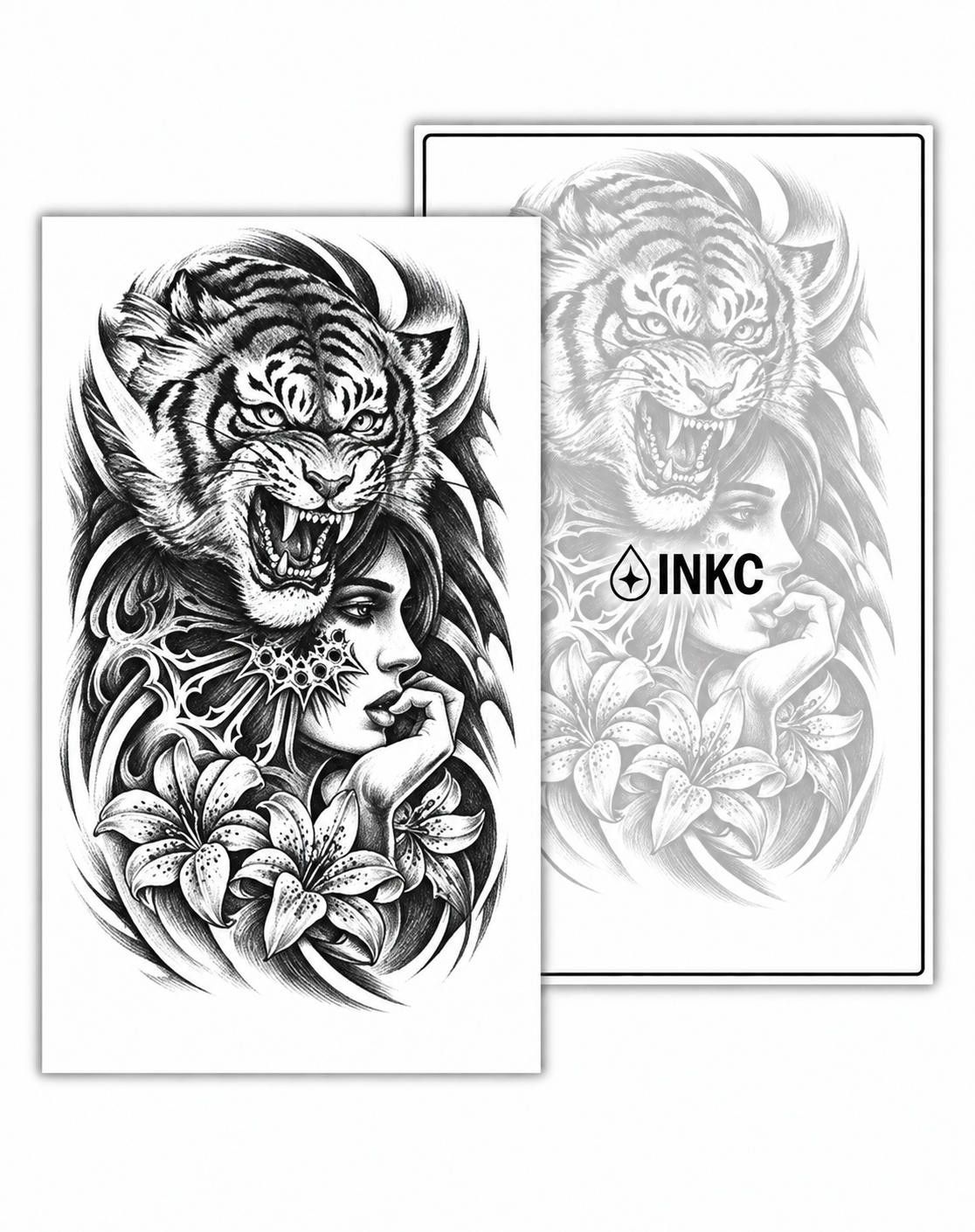 Tijger en Vrouw met Lelies tijdelijke tattoo van INKC