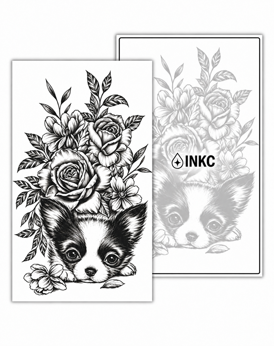 Chihuahua met Rozen tijdelijke tattoo van INKC