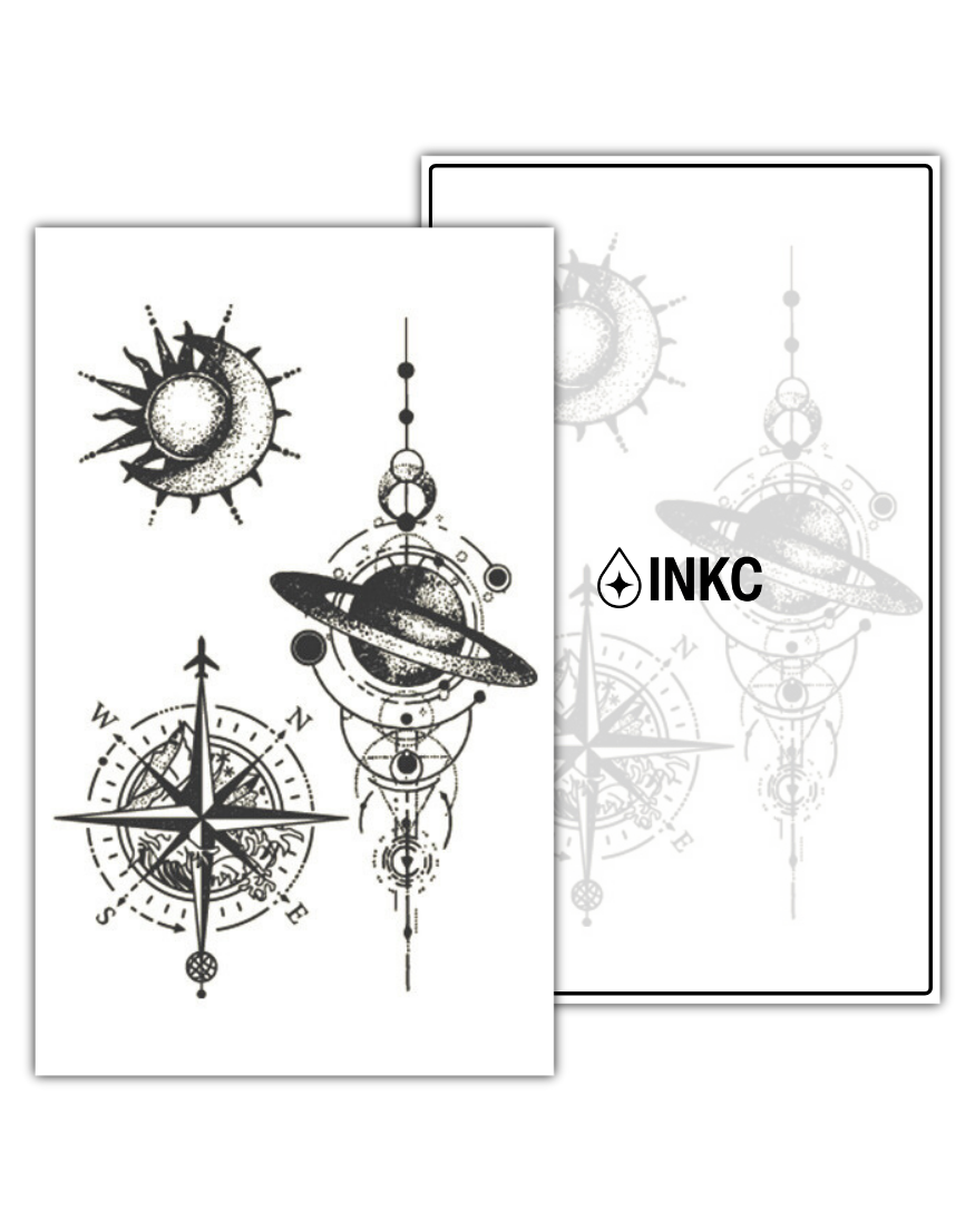 Kompas Zon Maan Planeten tijdelijke tattoo van INKC