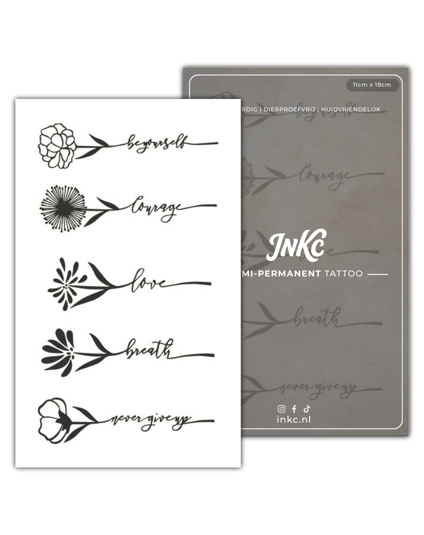 Bloemen Woorden tijdelijke tattoo van INKC