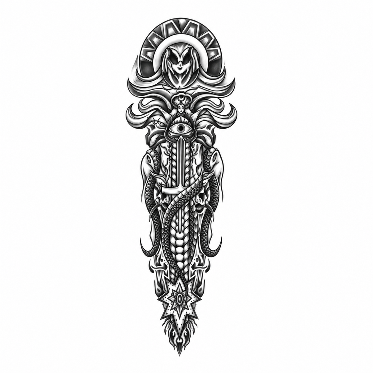 Mystieke Krijger Sleeve tijdelijke tattoo van INKC