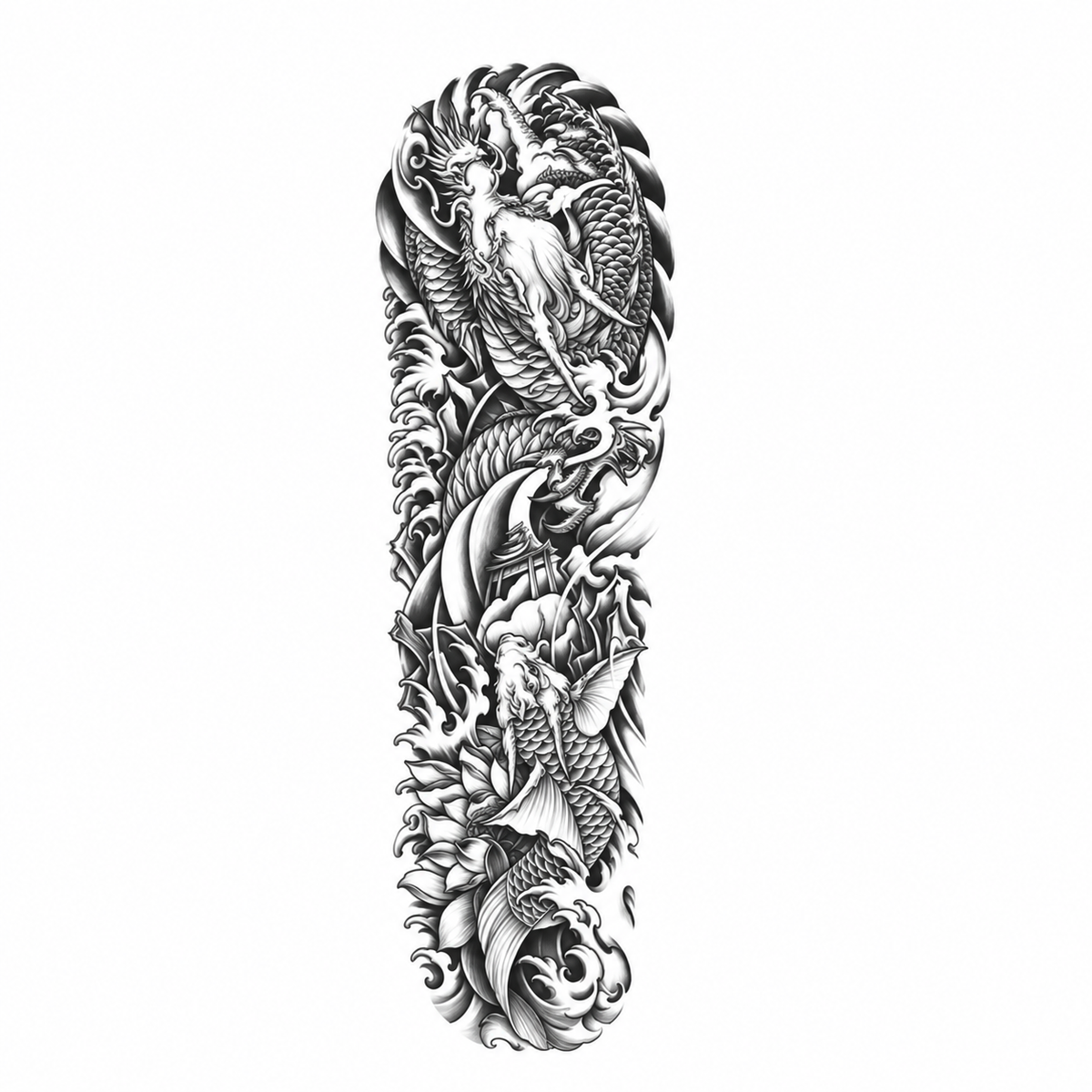 Draak en Koi Sleeve tijdelijke tattoo van INKC