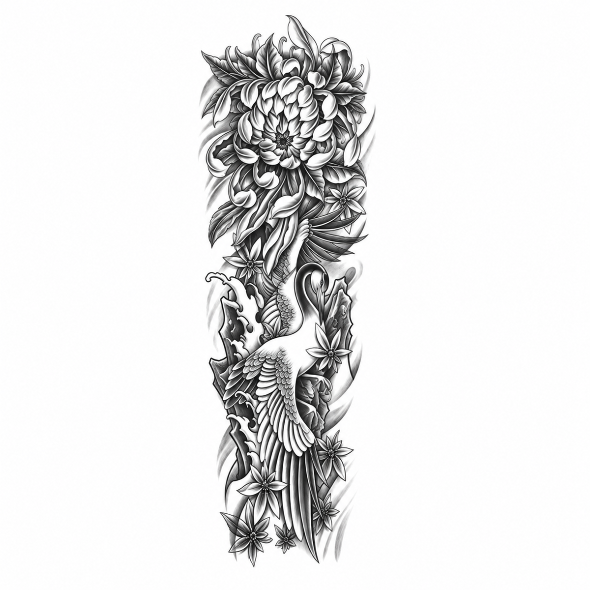 Kraanvogels en Bloemen Sleeve tijdelijke tattoo van INKC