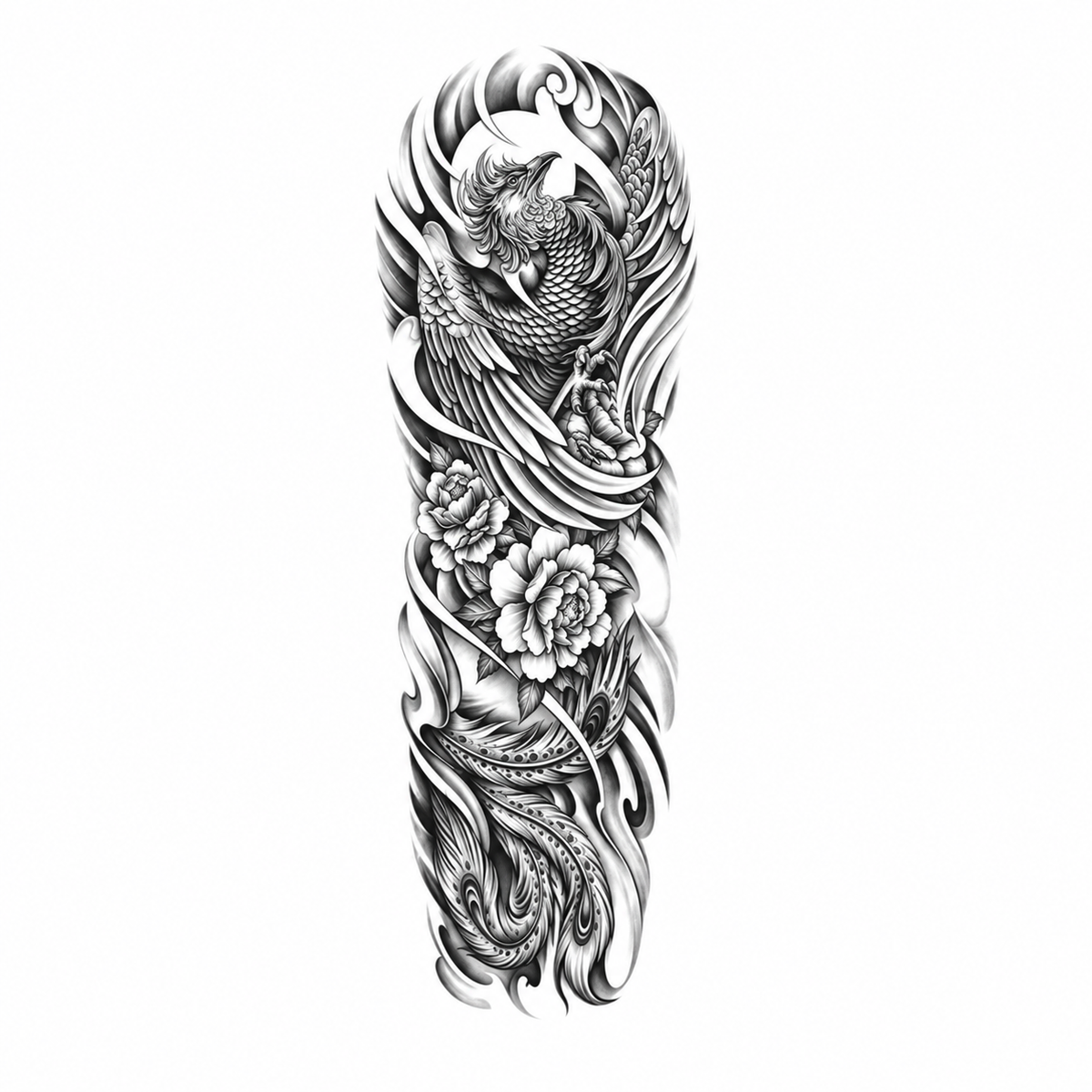 Adelaar en Bloemen Sleeve tijdelijke tattoo van INKC