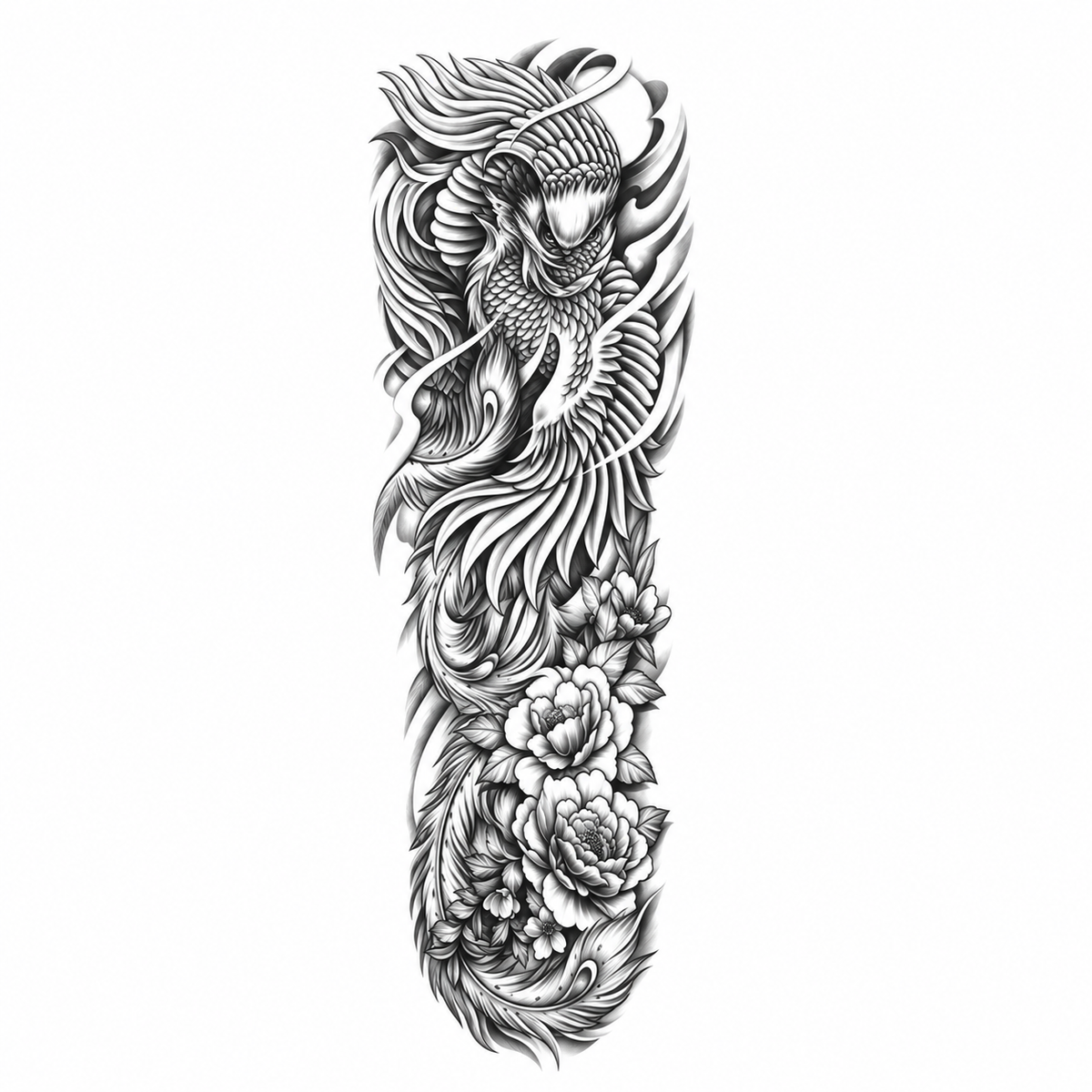 Feniks en Bloemen Sleeve III tijdelijke tattoo van INKC