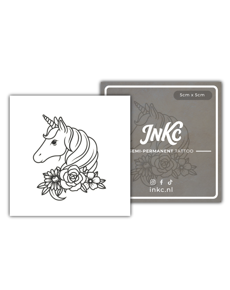 Eenhoorn Bloemen tijdelijke tattoo van INKC