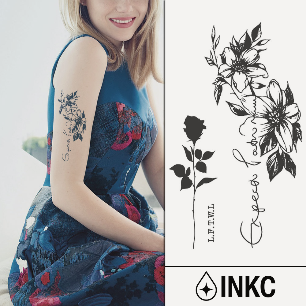 Bloemen en Roos tijdelijke tattoo van INKC