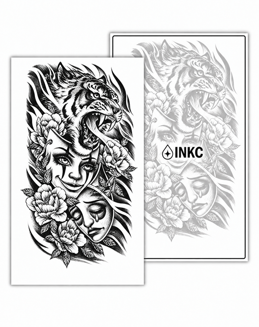 Tijger, Vrouw en Masker tijdelijke tattoo van INKC