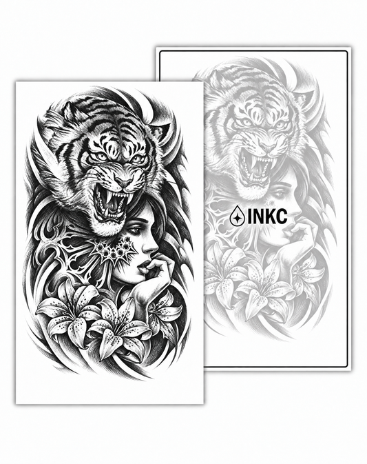 Tijger en Vrouw met Lelies tijdelijke tattoo van INKC