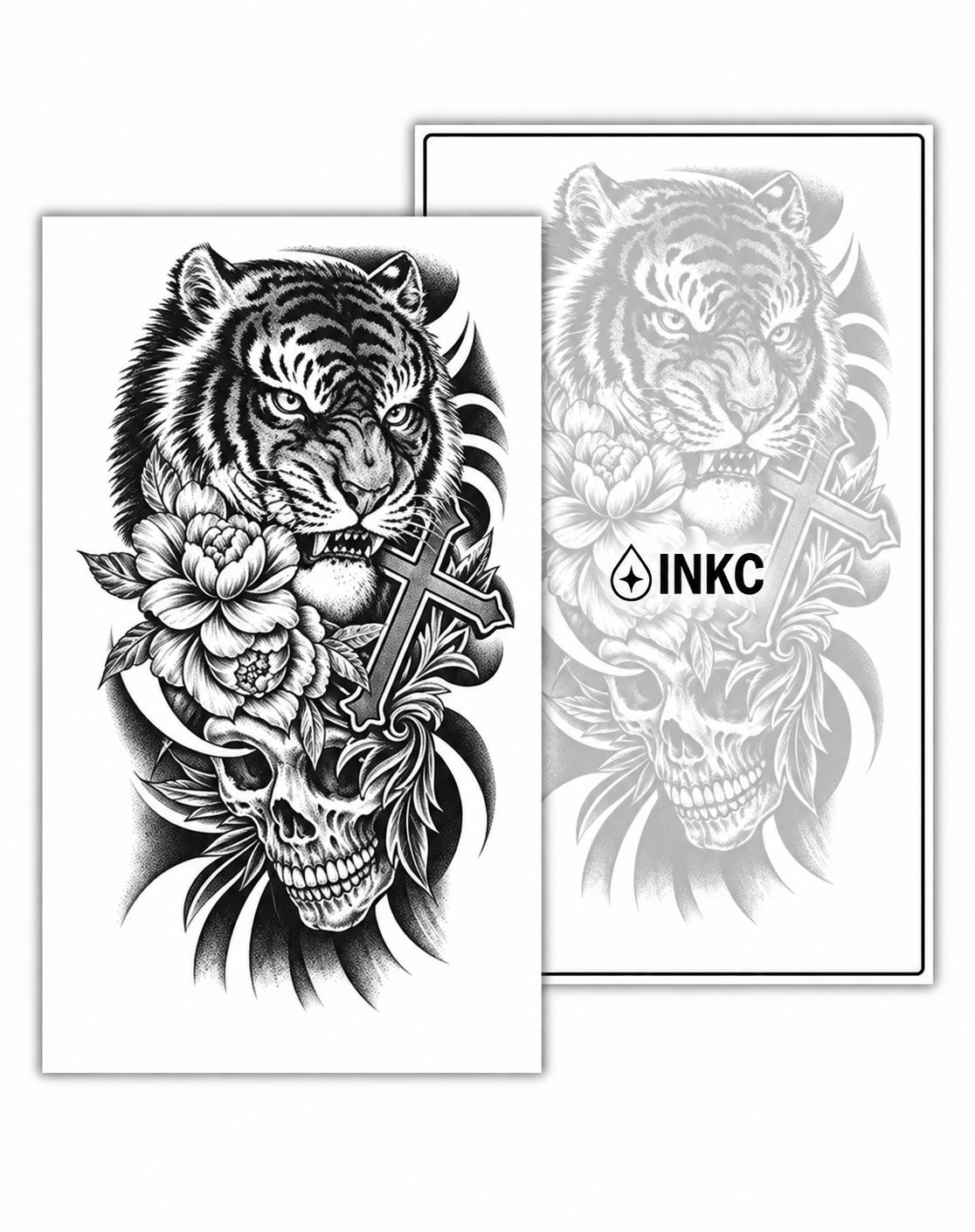 Tijger met Kruis en Schedel tijdelijke tattoo van INKC