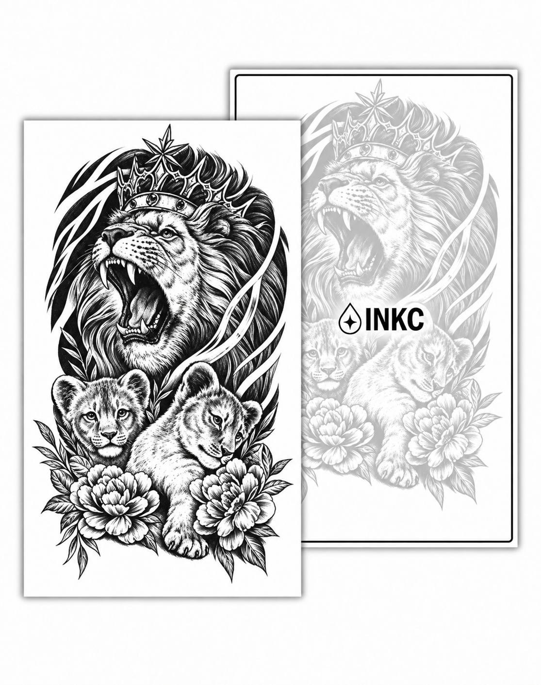 Leeuw met Kroon en Welpen tijdelijke tattoo van INKC