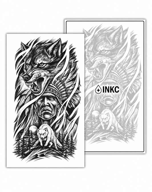 Wolf en Krijger tijdelijke tattoo van INKC
