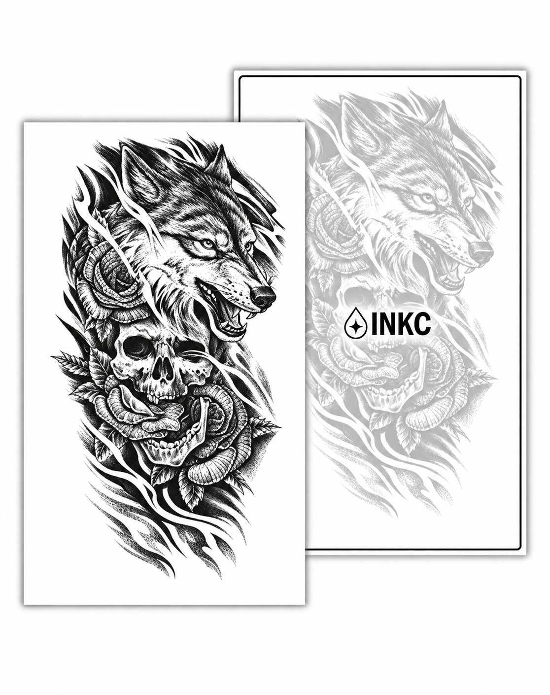 Wolf, Slang en Schedel tijdelijke tattoo van INKC