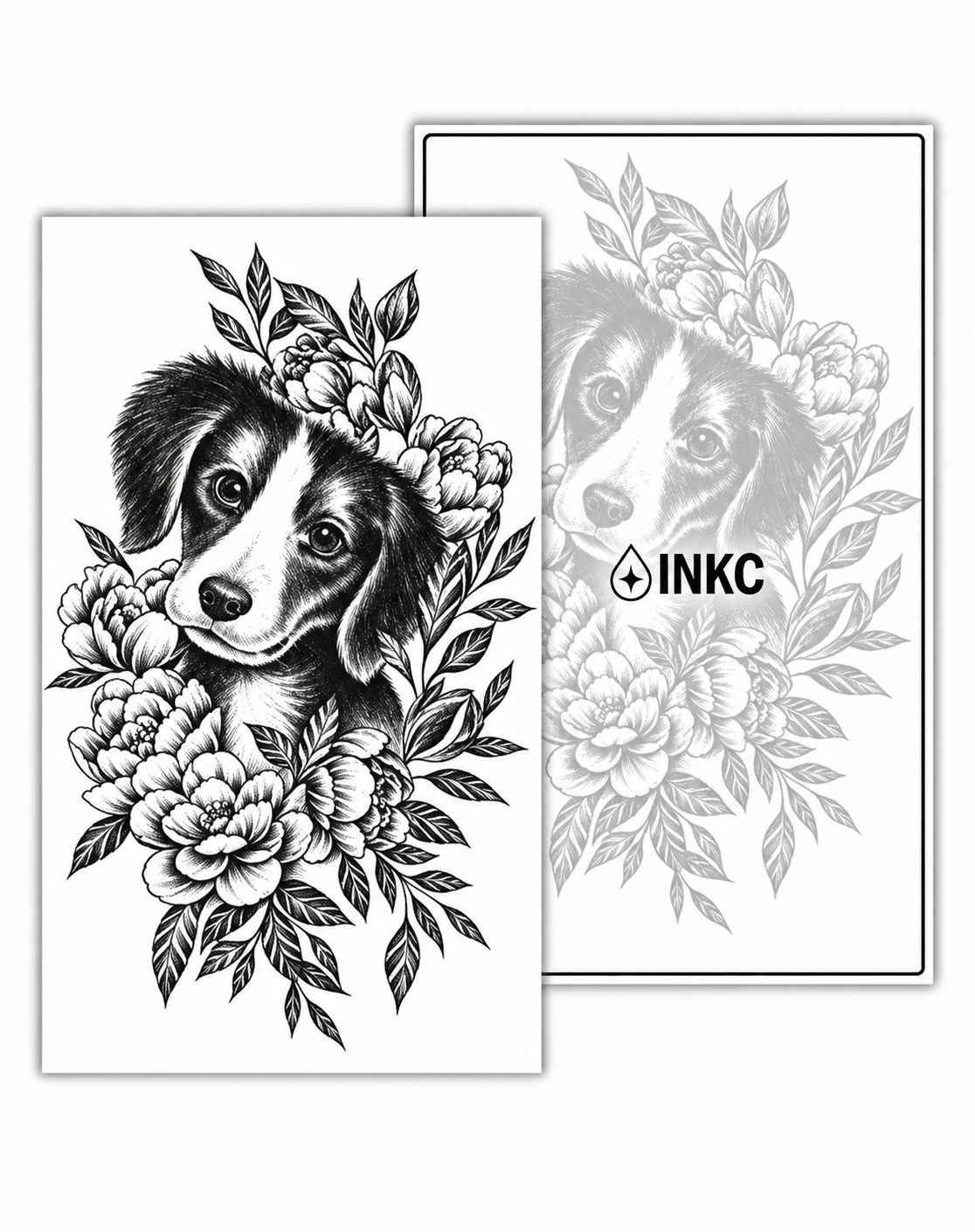 Puppy met Bloemen tijdelijke tattoo van INKC