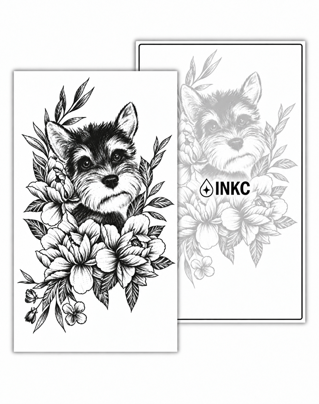 Terriër met Bloemen tijdelijke tattoo van INKC