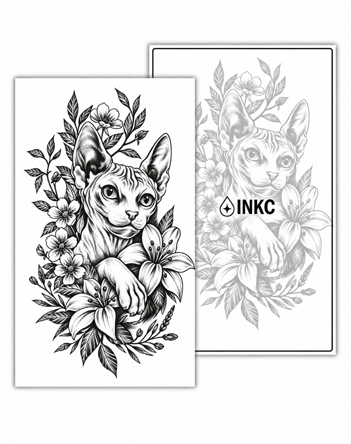 Sphynxkat met Bloemen tijdelijke tattoo van INKC