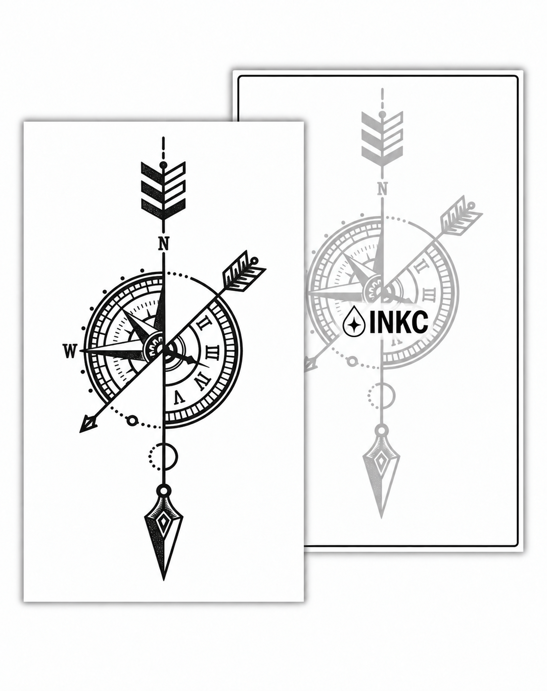 Kompas met Pijlen en Klok tijdelijke tattoo van INKC