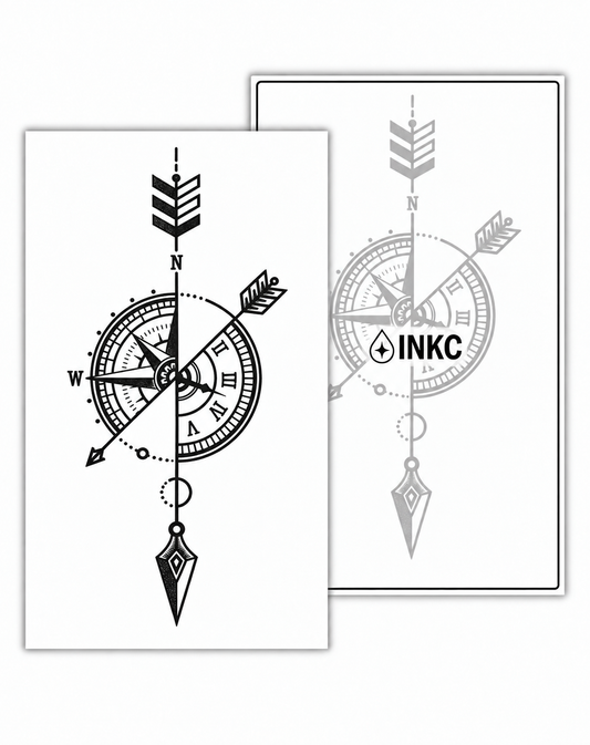 Kompas met Pijlen en Klok tijdelijke tattoo van INKC