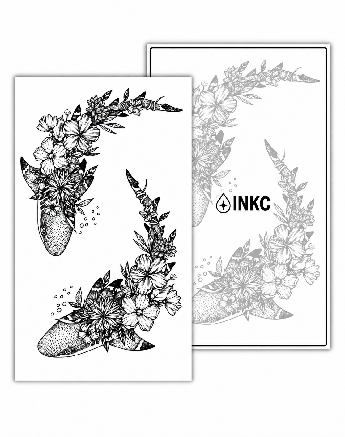 Haaien met Bloemen Set tijdelijke tattoo van INKC