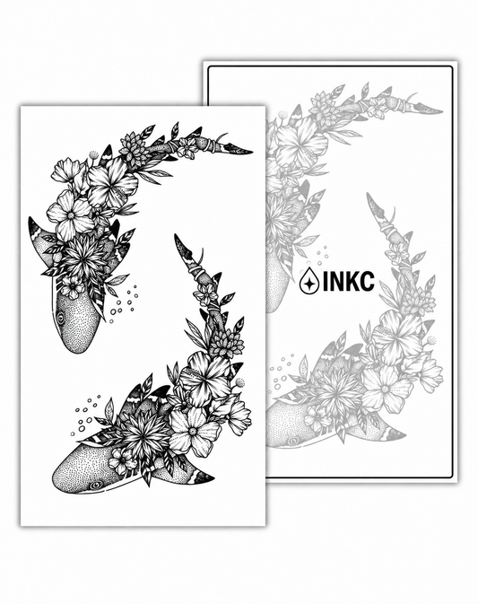 Haaien met Bloemen Set tijdelijke tattoo van INKC