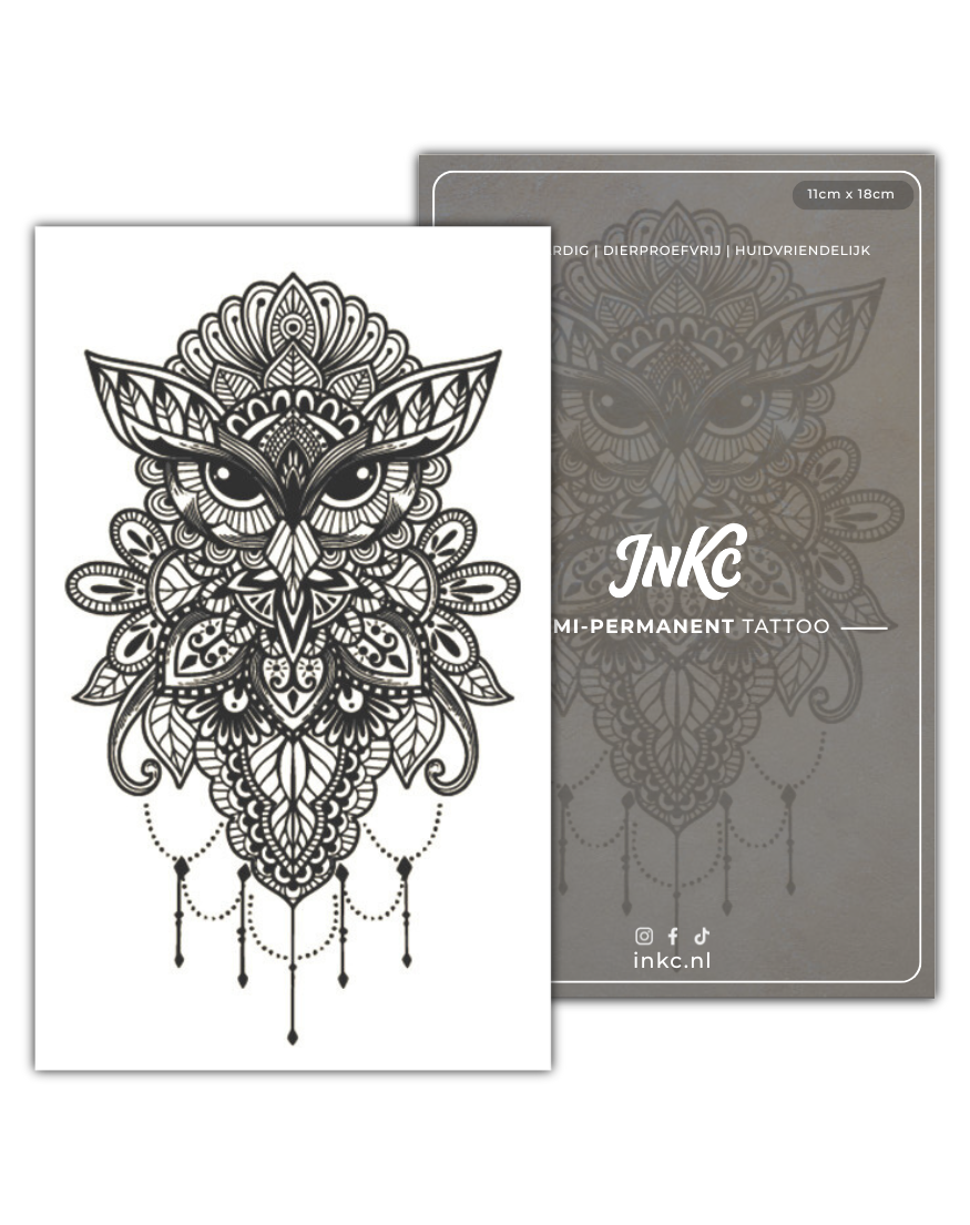 Uil Mandala tijdelijke tattoo van INKC