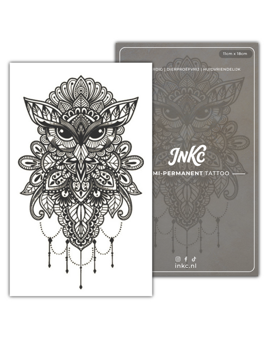 Uil Mandala tijdelijke tattoo van INKC