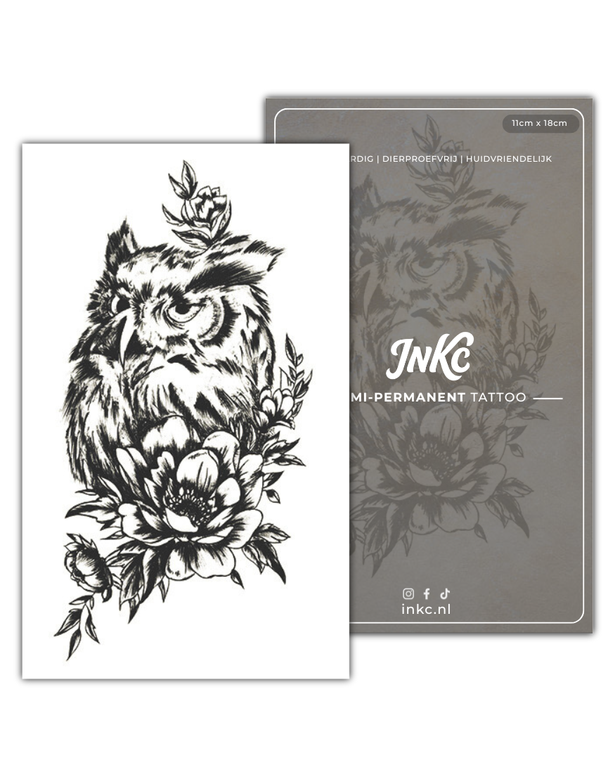 Uil Bloemen tijdelijke tattoo van INKC