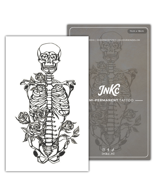 Skelet met Rozen tijdelijke tattoo van INKC