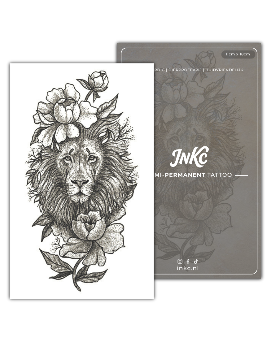 Leeuw met Rozen tijdelijke tattoo van INKC