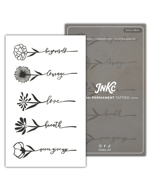 Bloemen Woorden tijdelijke tattoo van INKC