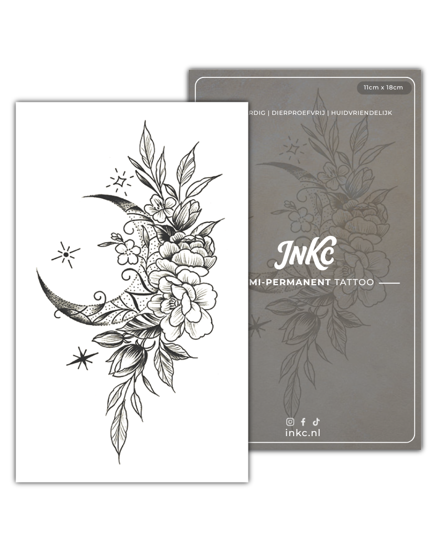 Maan met Bloemenslinger tijdelijke tattoo van INKC