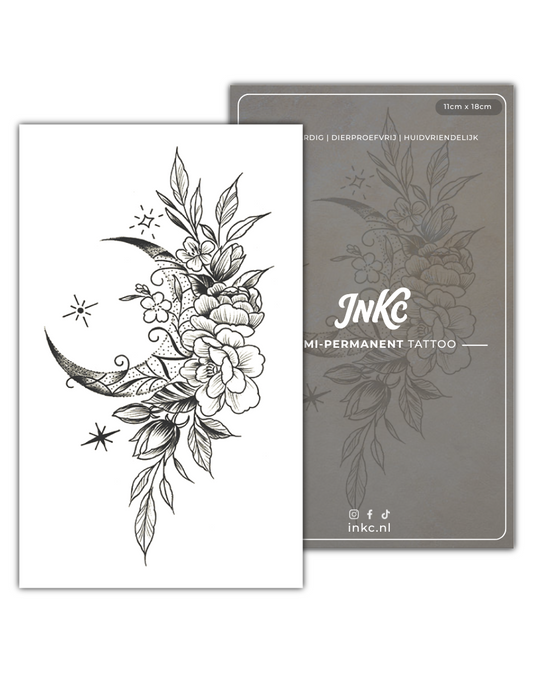 Maan met Bloemenslinger tijdelijke tattoo van INKC