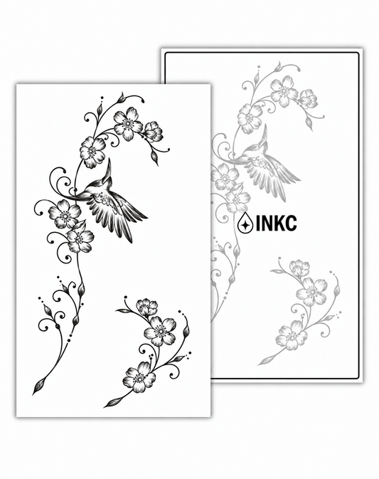 Kolibrie met Bloesem tijdelijke tattoo van INKC