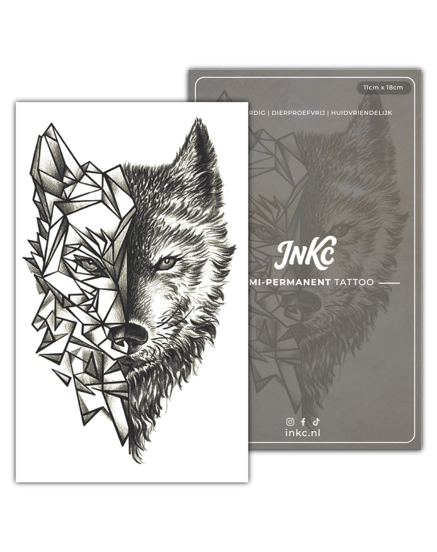 Geometrische Wolf Line tijdelijke tattoo van INKC