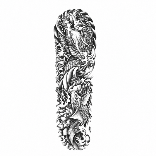 Draak en Koi Sleeve tijdelijke tattoo van INKC