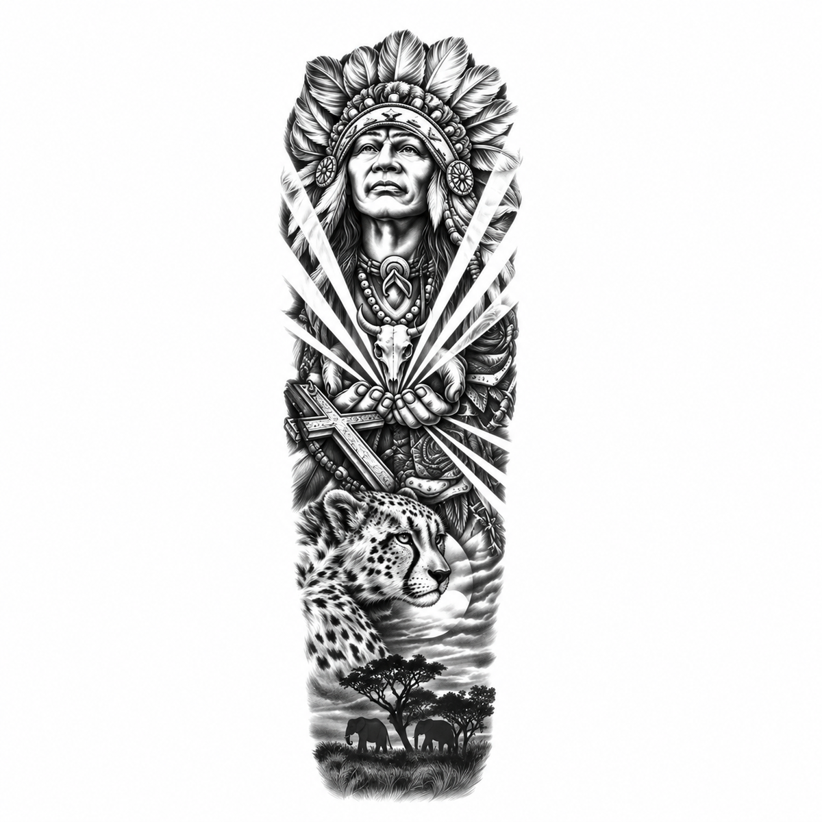 Indiaanse Chief Sleeve tijdelijke tattoo van INKC