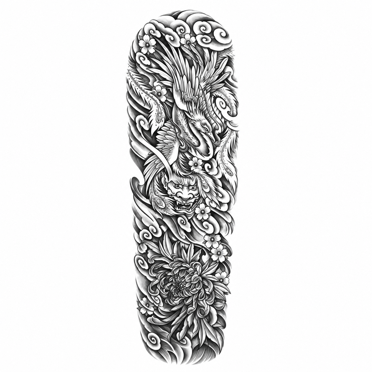 Draak en Golven Sleeve tijdelijke tattoo van INKC