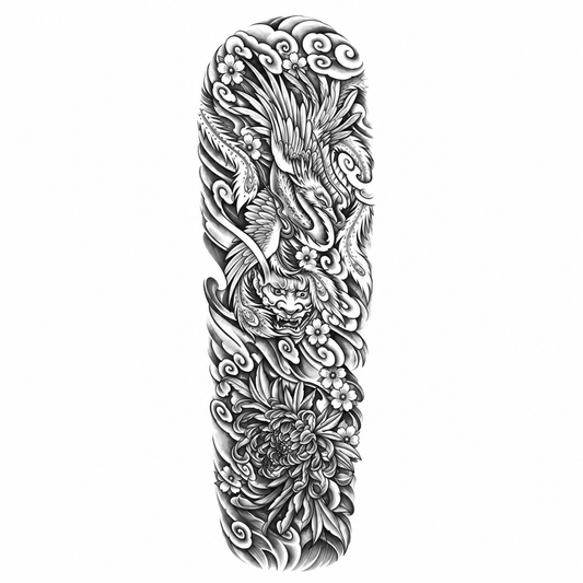 Draak en Golven Sleeve tijdelijke tattoo van INKC