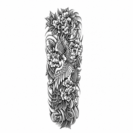 Kraanvogel en Bloemen Sleeve tijdelijke tattoo van INKC