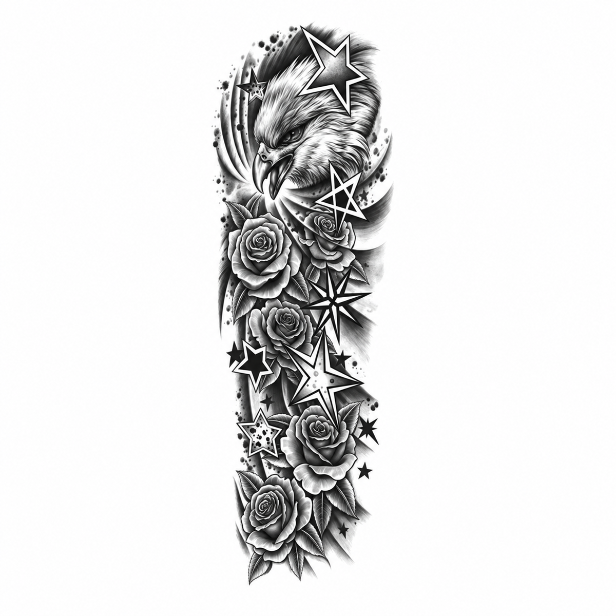 Adelaar en Rozen Sleeve tijdelijke tattoo van INKC