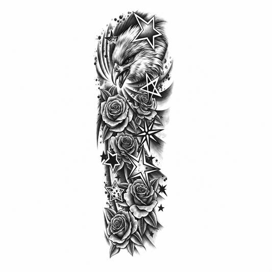 Adelaar en Rozen Sleeve tijdelijke tattoo van INKC