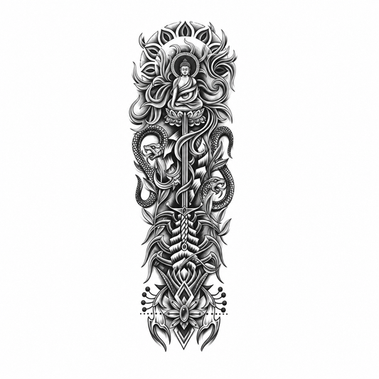 Boeddha en Slang Sleeve tijdelijke tattoo van INKC