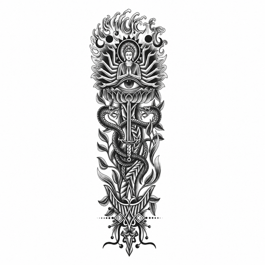 Boeddha en Slang Sleeve II tijdelijke tattoo van INKC