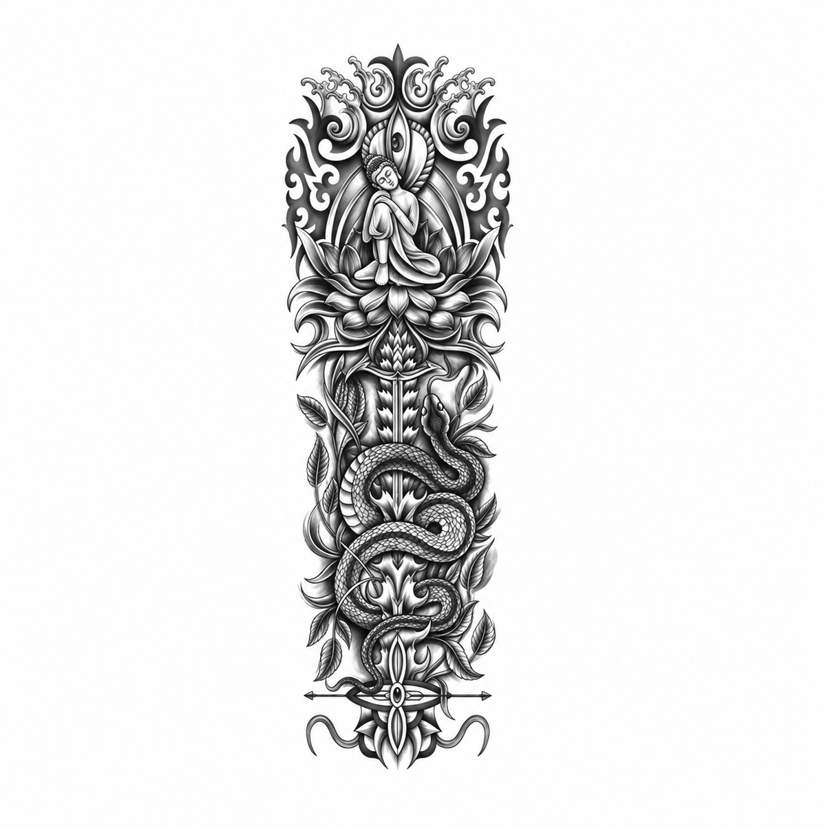Godin en Slang Sleeve tijdelijke tattoo van INKC