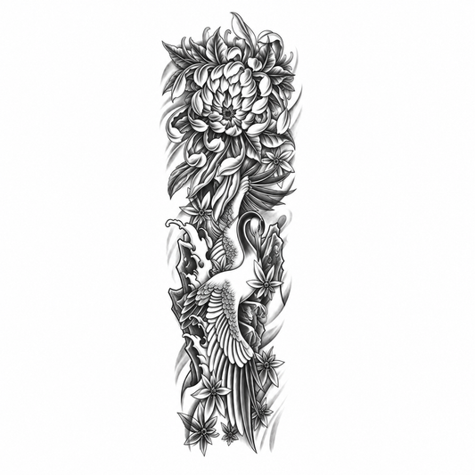 Kraanvogels en Bloemen Sleeve tijdelijke tattoo van INKC