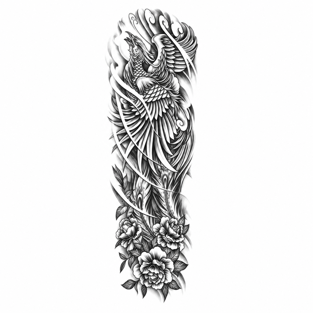 Feniks en Bloemen Sleeve II tijdelijke tattoo van INKC
