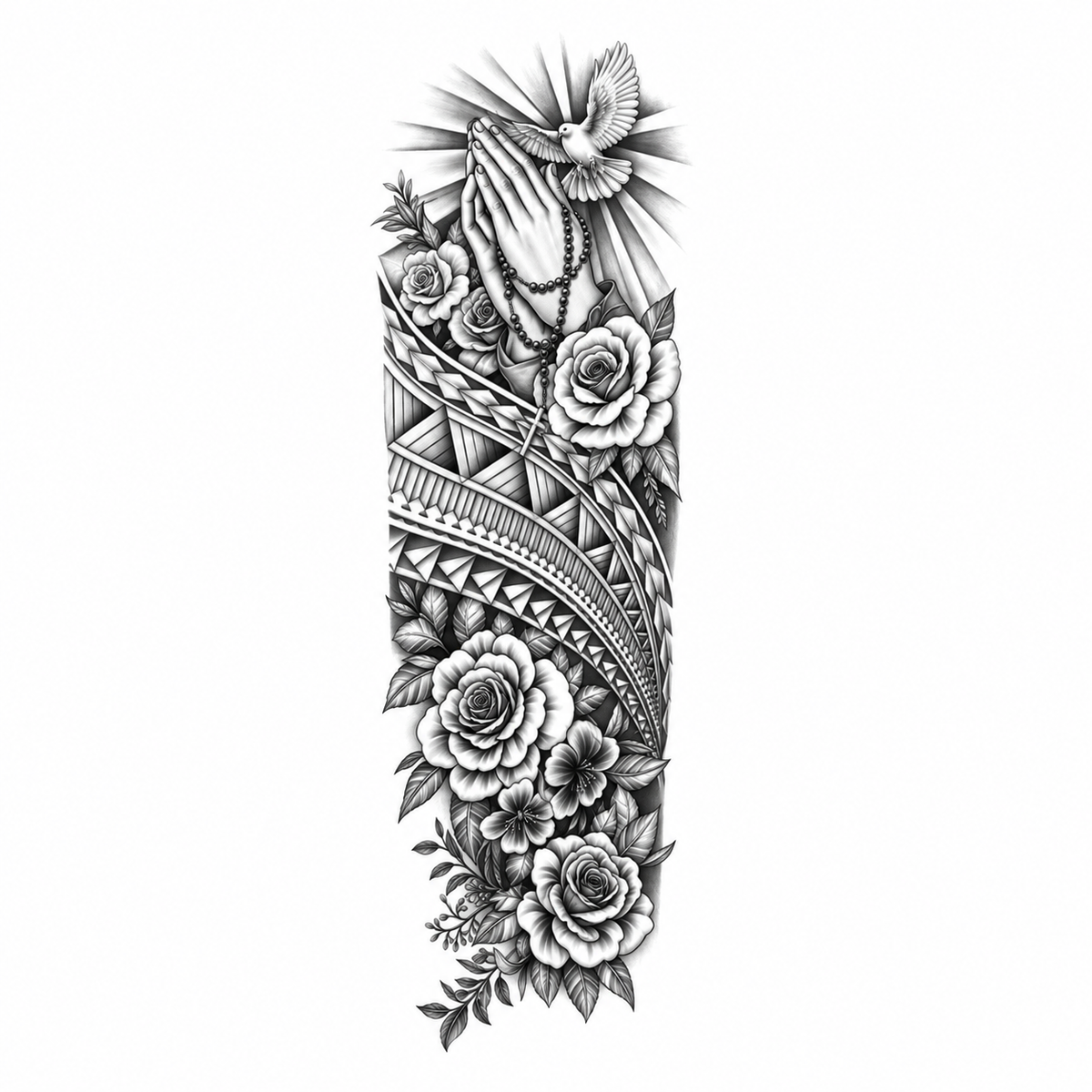 Kolibrie en Bloemen Polynesian Sleeve tijdelijke tattoo van INKC